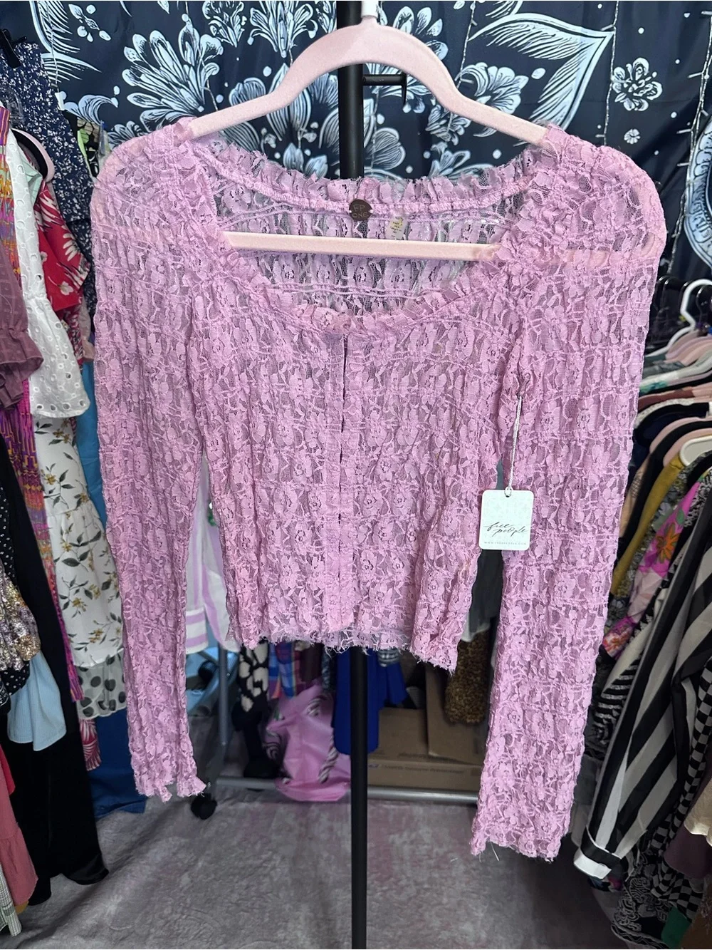 Free People Lavender Lace Top - Pink